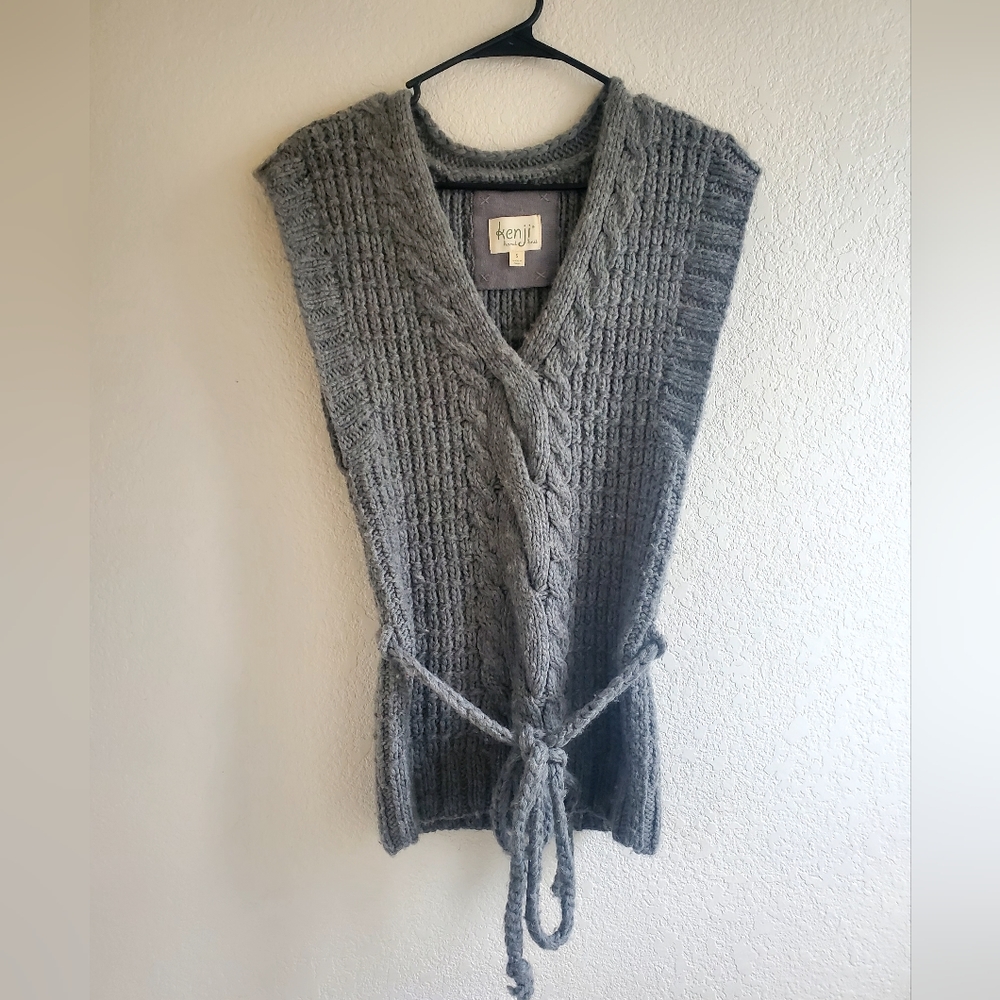 Kenji Women Gray Vest Wool Blend Waistband Preppy Office Comfy‎ Cozy